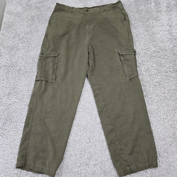 Tommy Bahama Pants Mens 35‎ (Fits 33x27.5) Green Cargo Relaxed Fit Silk Beach - Picture 1 of 12